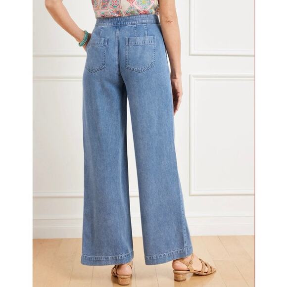 Talbots Size 8P 8 Petite Wide Leg Trouser Jeans Naomi Wash 2025 Tencel Lyocell - Picture 2 of 6